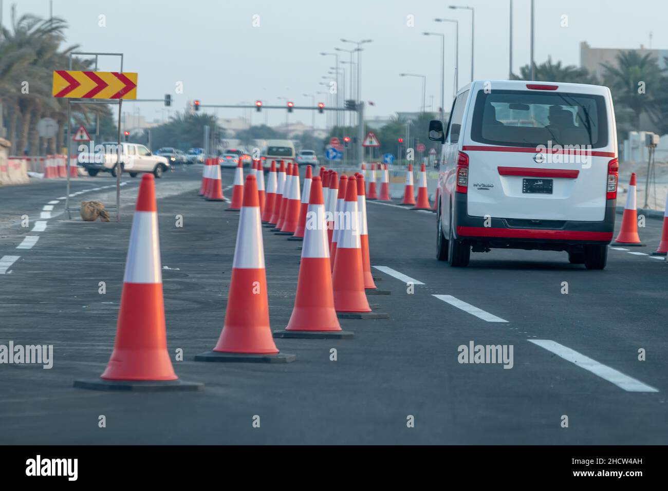 Doha Roads Construction and maintenance Stock Photo
