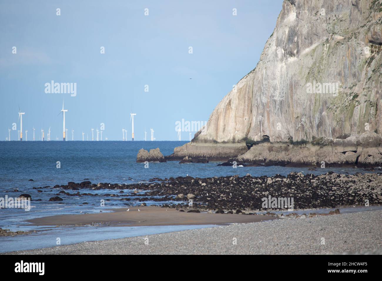 Gwynt-y-Môr offshore windfarm from Llandudno, North Wales Stock Photo