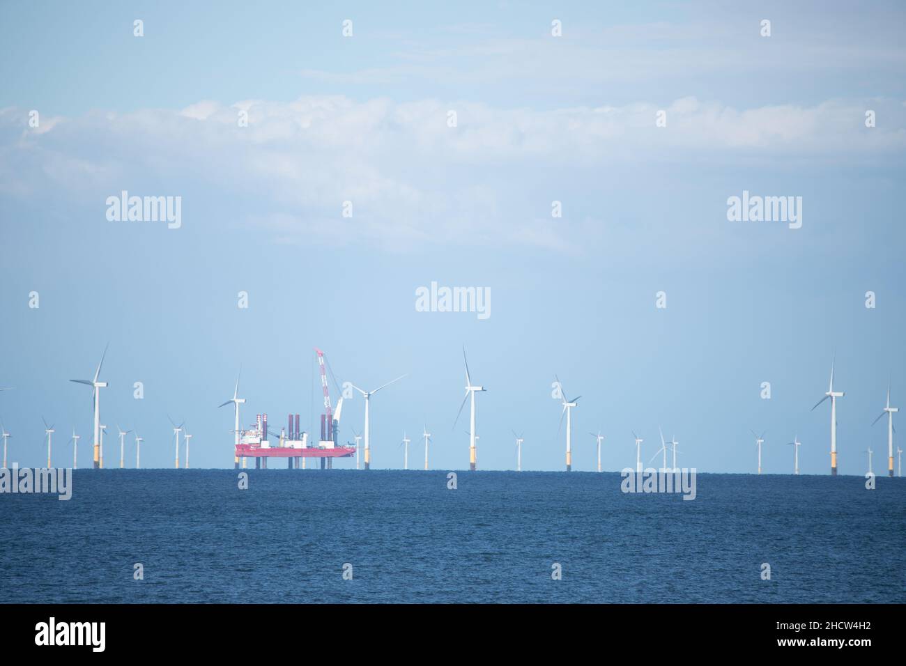Gwynt-y-Môr offshore windfarm, Colwyn Bay, North Wales Stock Photo