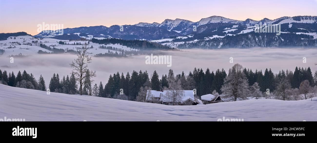 panoramic view to the Nagelfluh Mountain chain in the Allgaeu Alps