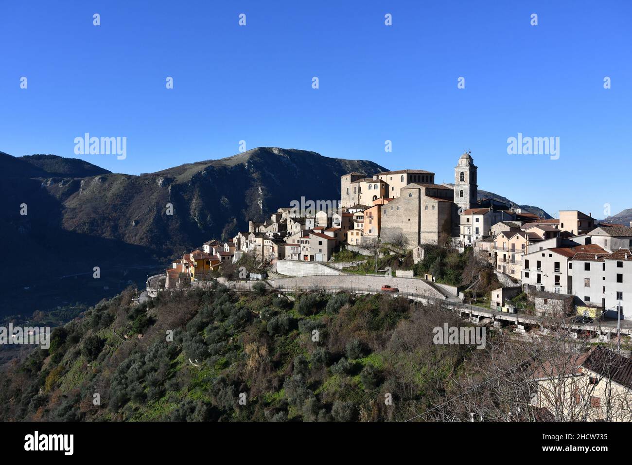 Panoramic view of Savoia di Lucania, a small town in the mountains of the province of Potenza. Stock Photo