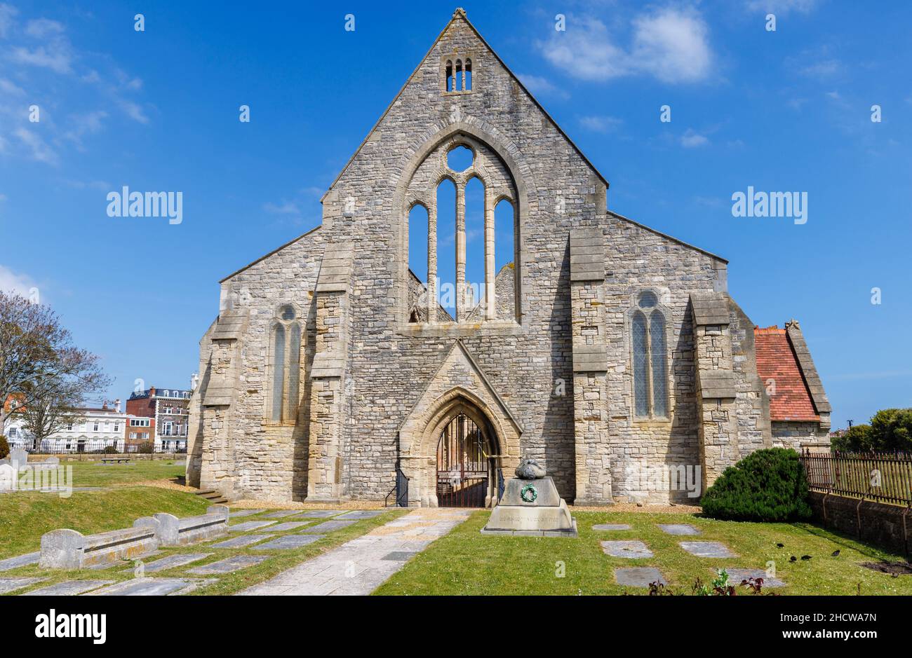 The roofless ruined Royal Garrison Church in Old Portsmouth, bombed in the Blitz in the Second