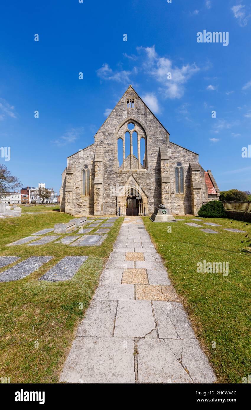 The roofless ruined Royal Garrison Church in Old Portsmouth, bombed in the Blitz in the Second