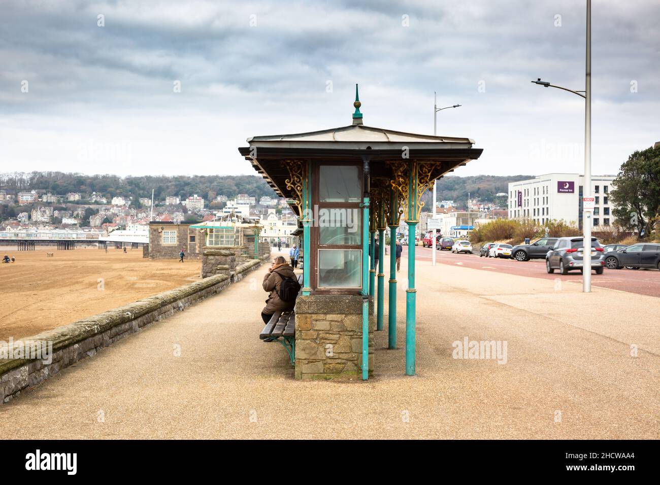 Seafront shelter, Weston-super-Mare, Somerset, 2021 Stock Photo
