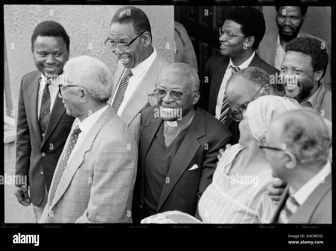 On 15 October 1989 Ahmed Kathrada, along with Jeff Masemola, Raymond Mhlaba, Billy Nair, Wilton Mkwayi, Andrew Mlangeni, Elias Motsoaledi, Oscar Mpetha, and Walter Sisulu were released from Johannesburg prison.    The return to Bettina and Walter Sisulu's  house in Soweto, Desmond Tutu attended. *** Local Caption *** Ahmed Mohammed Kathrada (or 'Kathy' as he is popularly known) was born in 1929 to Indian immigrants in a rural town in South Africa Stock Photo