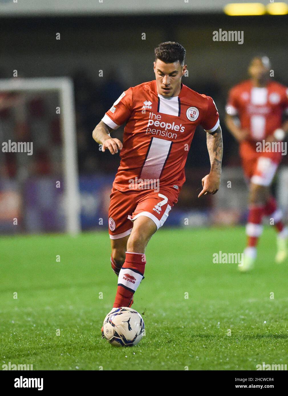 Reece Grego-Cox of Crawley during the Sky Bet League Two match between Crawley Town and Colchester United at the People's Pension Stadium  , Crawley ,  UK - 1st January 2022 - Editorial use only. No merchandising. For Football images FA and Premier League restrictions apply inc. no internet/mobile usage without FAPL license - for details contact Football Dataco Stock Photo