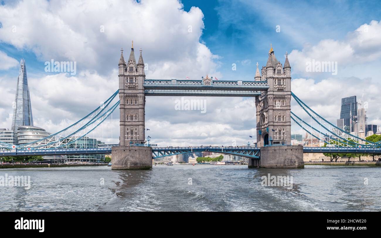 Tower Bridge with Business district and cityhall in London, UK Stock Photo