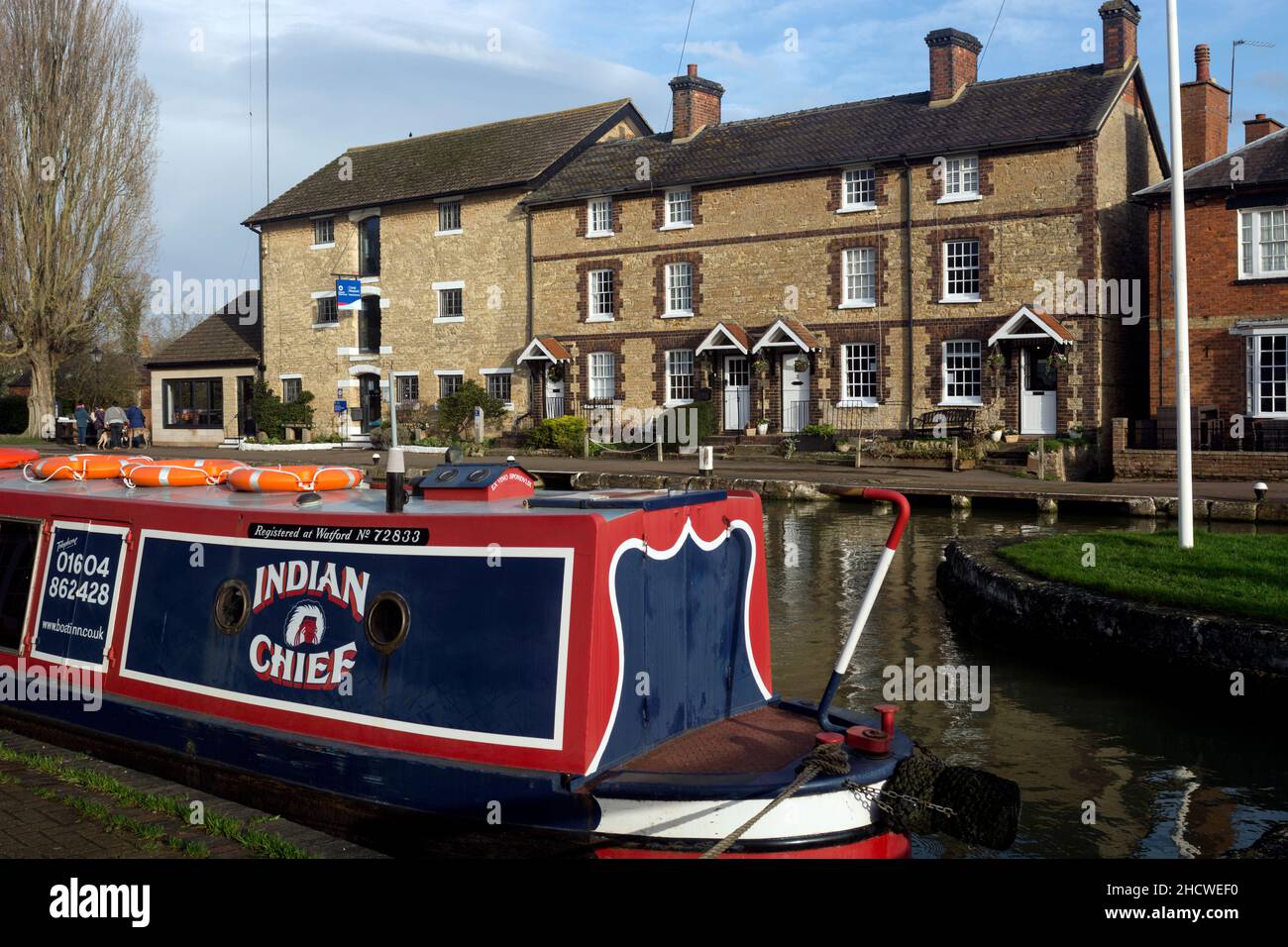 The Grand Union Canal at Stoke Bruerne in winter, Northamptonshire, England, UK Stock Photo