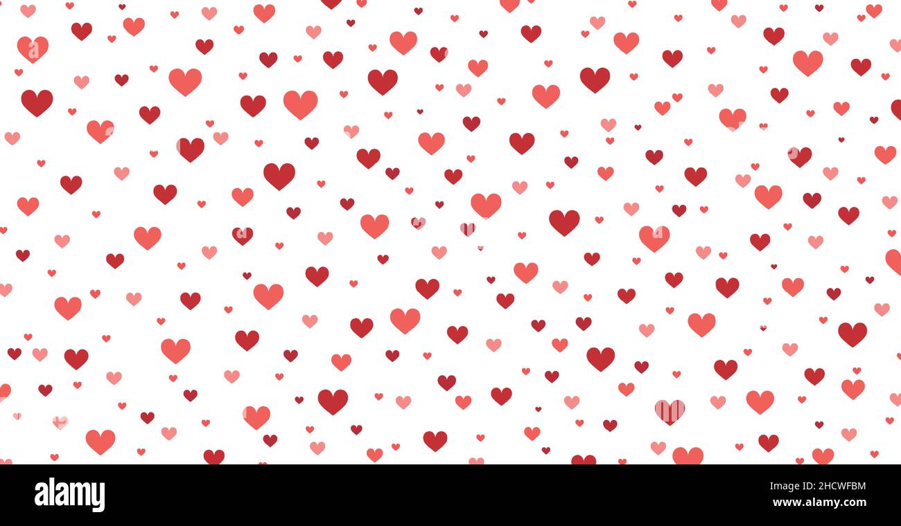 Panoramic pattern white background with many red hearts - Vector illustration Stock Vector