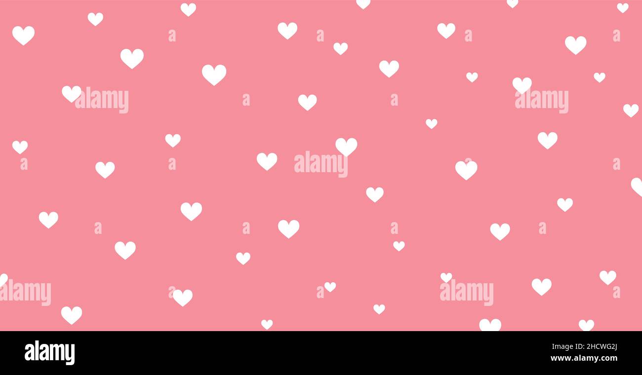 Panoramic pattern pink background with many white hearts - Vector illustration Stock Vector