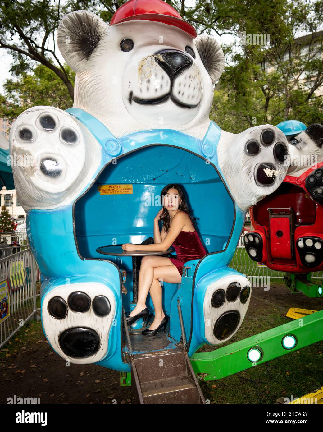 Bear Ride Young Asian Woman Sitting Inside a Bear Shaped Carnival Ride Stock ...