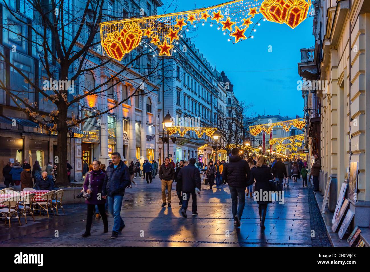 BELGRADE, SERBIA - FEBRUARY 4, 2017: Knez Mihailova Street. The most famous street is the main shopping mile of Belgrade. Belgrade, Serbia. Stock Photo