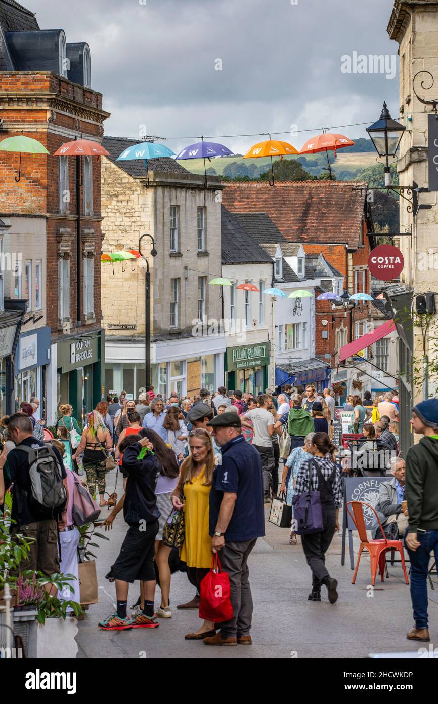 Bustling Stroud High Street on a saturday morning, September 2021 Stock Photo