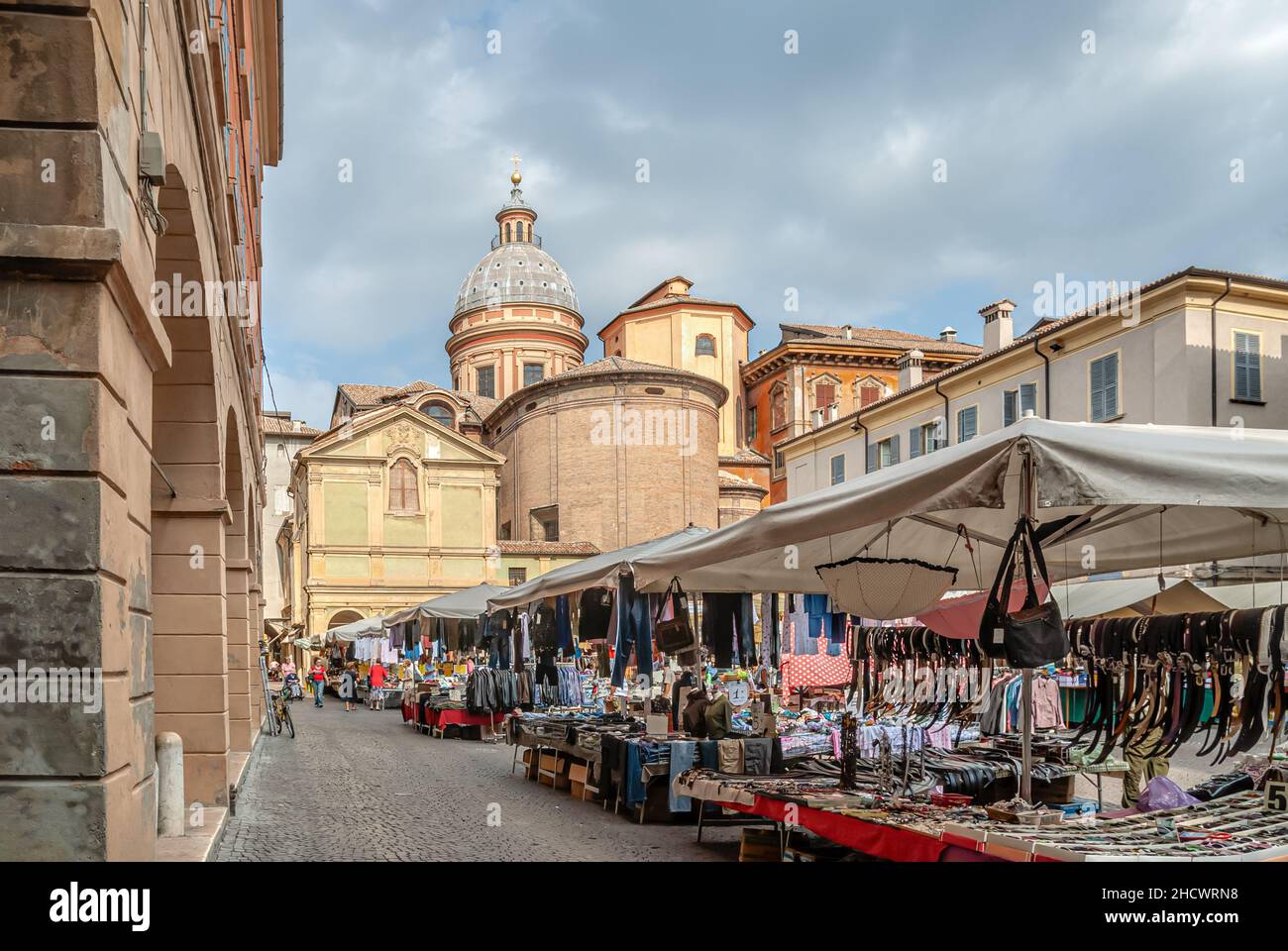 Street market at the Piazza San Prospero in Reggio Emilia, North Italy Stock Photo