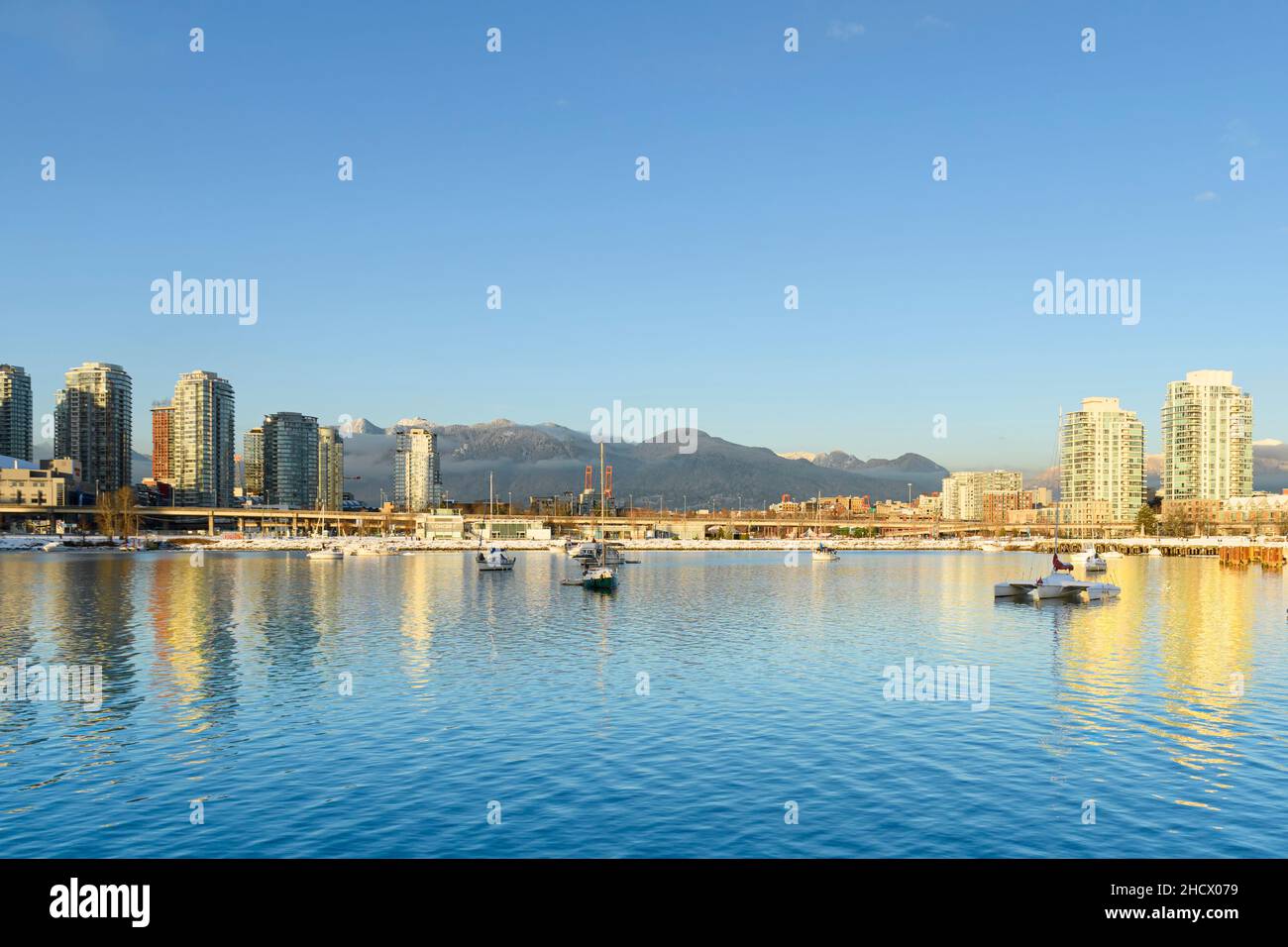 North Shore Mountains from False Creek, Vancouver, Canada on a winter day Stock Photo