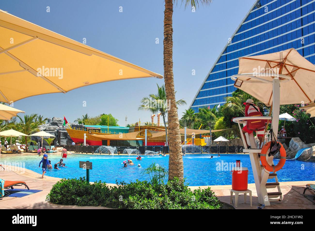Family swimming pool, Jumeirah Beach Hotel, Jumeirah, Dubai, United Arab Emirates Stock Photo