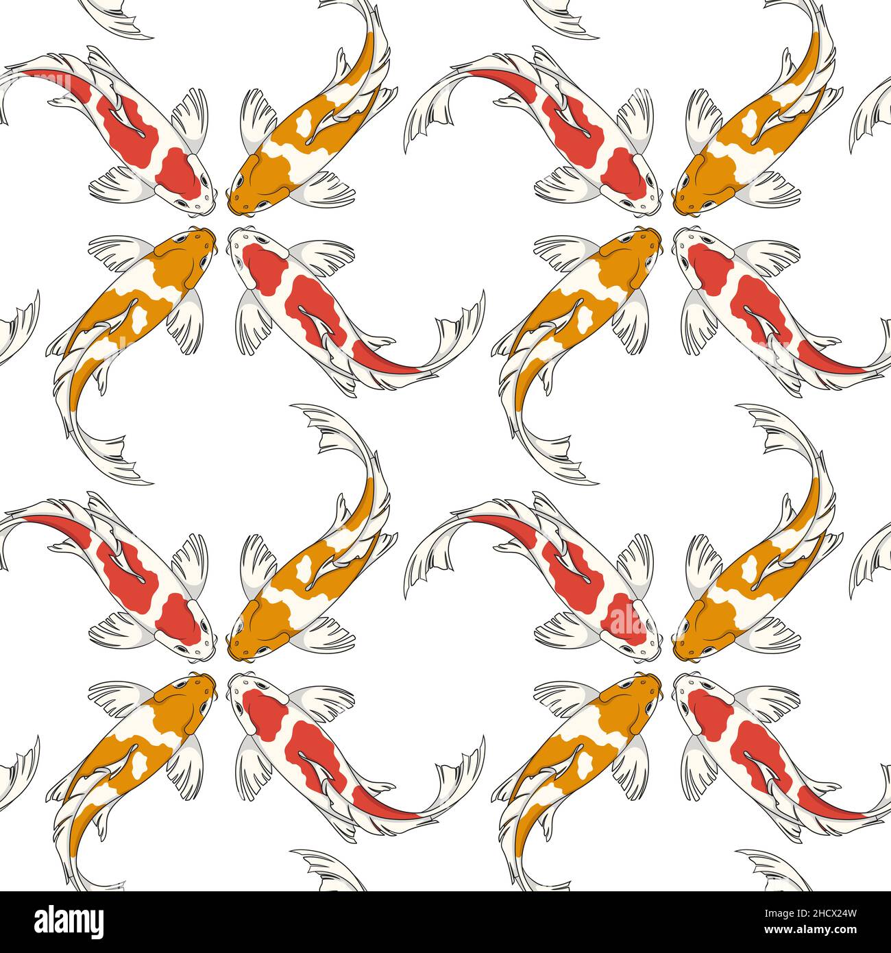 Seamless pattern with red and orange koi fish carps. Colored vector background. Stock Vector
