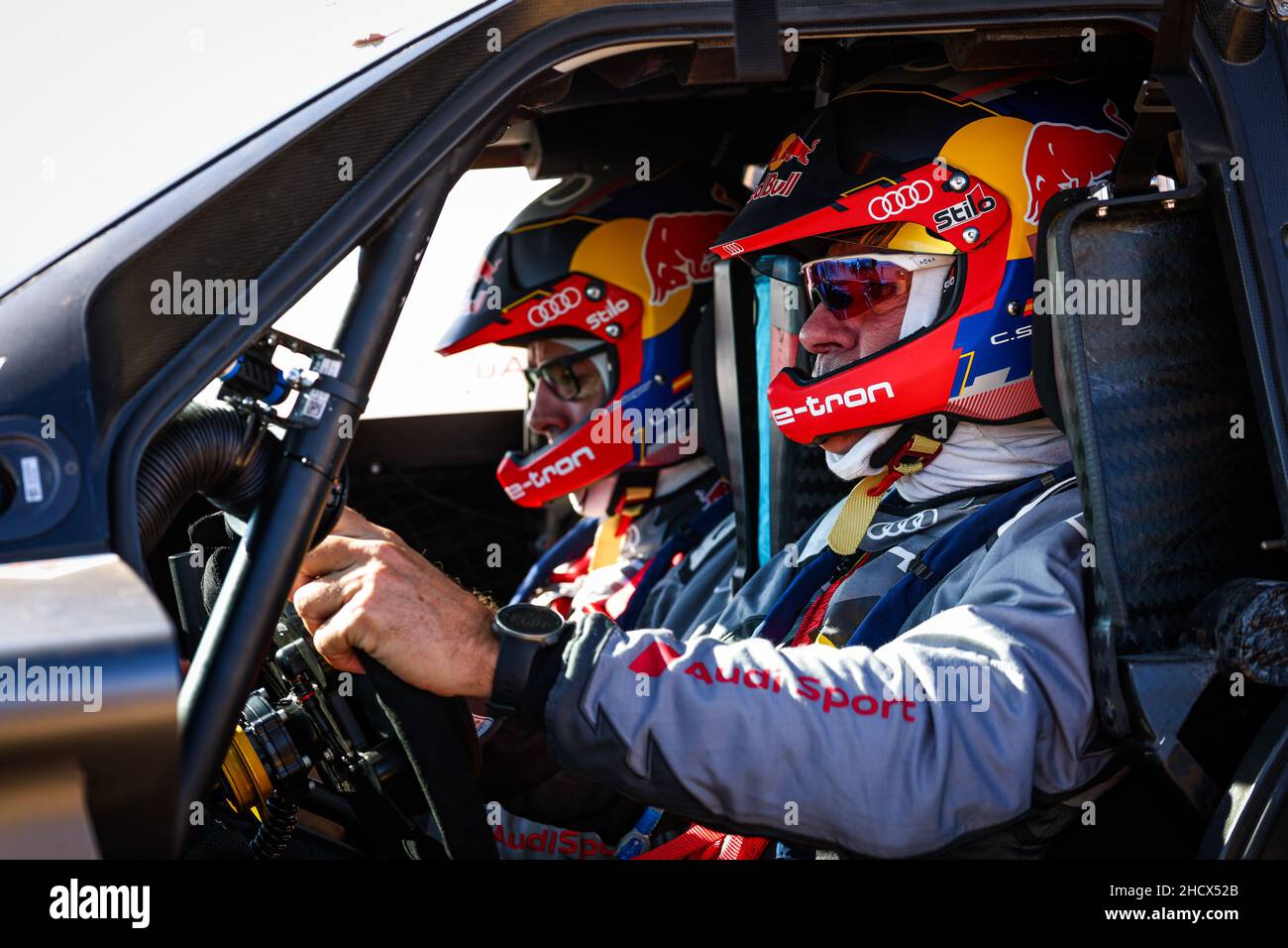 Sainz Carlos (spa), Team Audi Sport, Audi RS Q e-tron, Auto FIA T1/T2, portrait during the Stage 1A of the Dakar Rally 2022 between Jeddah and Hail, on January 1st 2022 in Hail, Saudi Arabia - Photo Frédéric Le Floch / DPPI Stock Photo