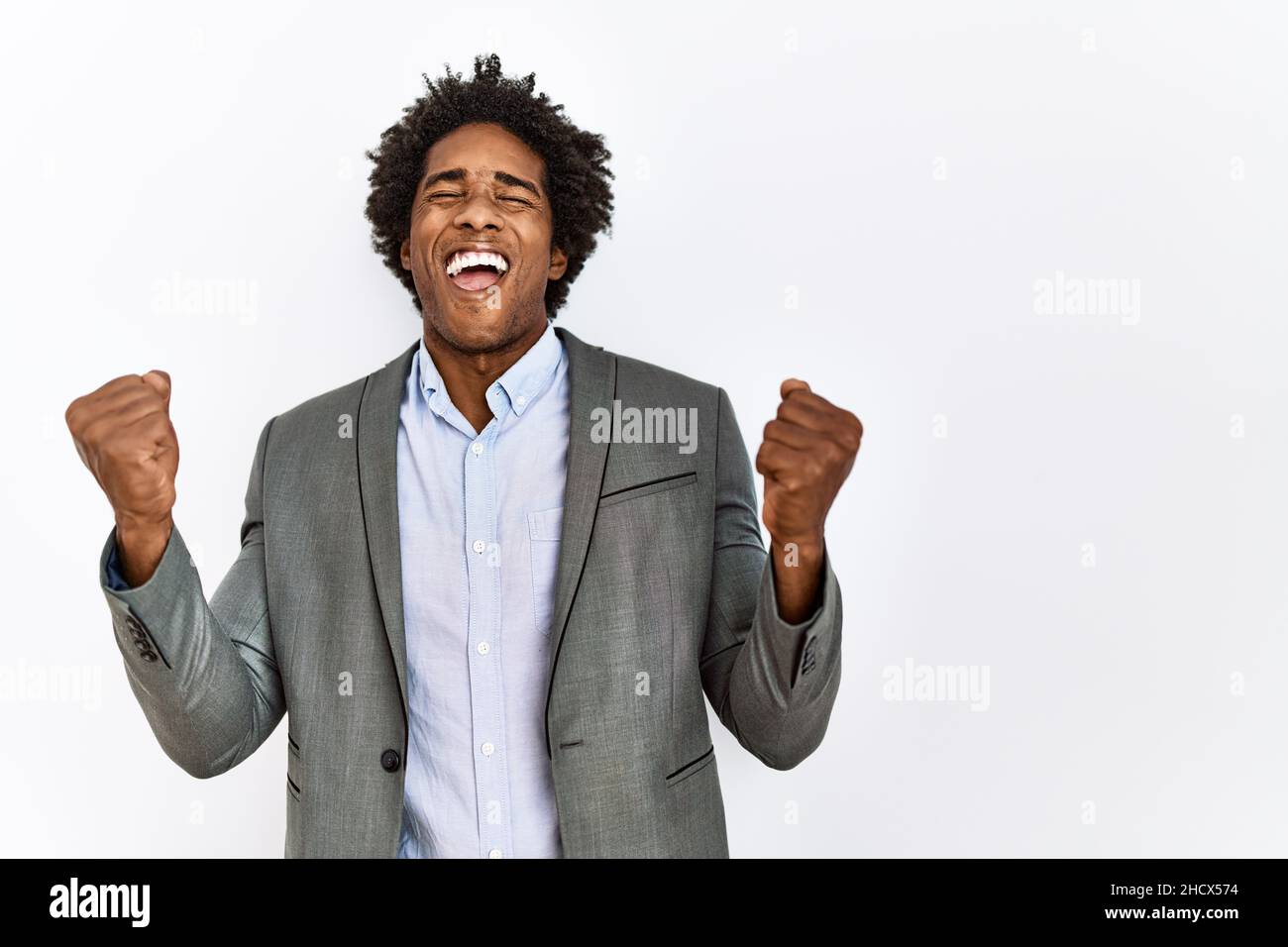 Young african american man wearing business jacket over isolated white ...