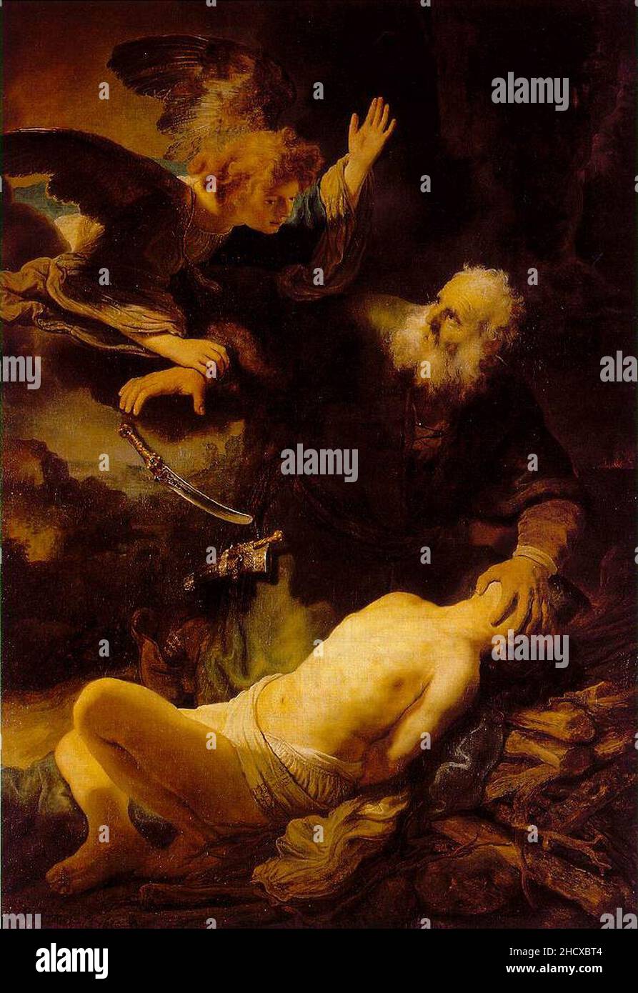 Rembrandt Abraham en Isaac, 1634. Stock Photo