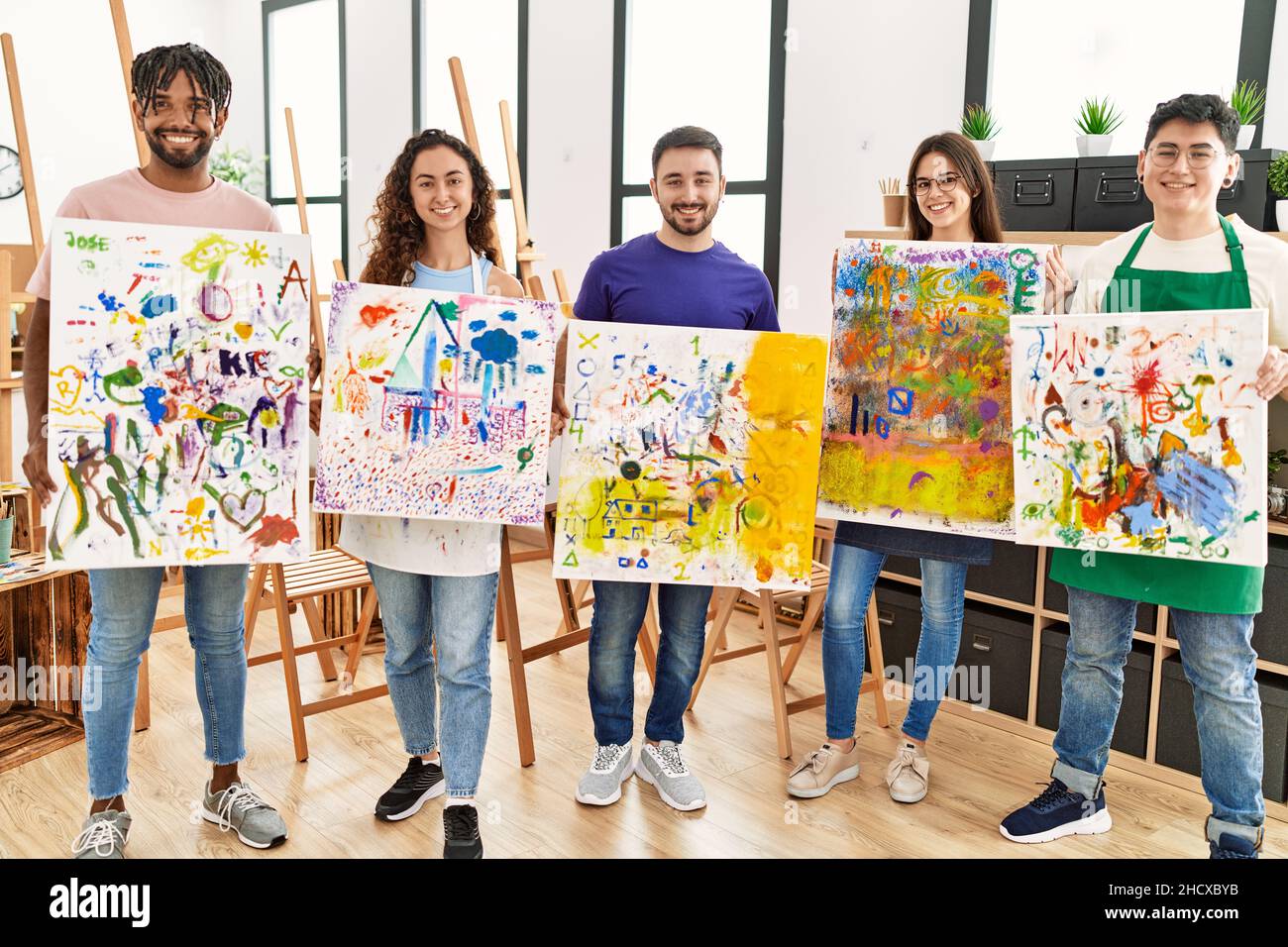 Adult showing drawing to students hi-res stock photography and images ...