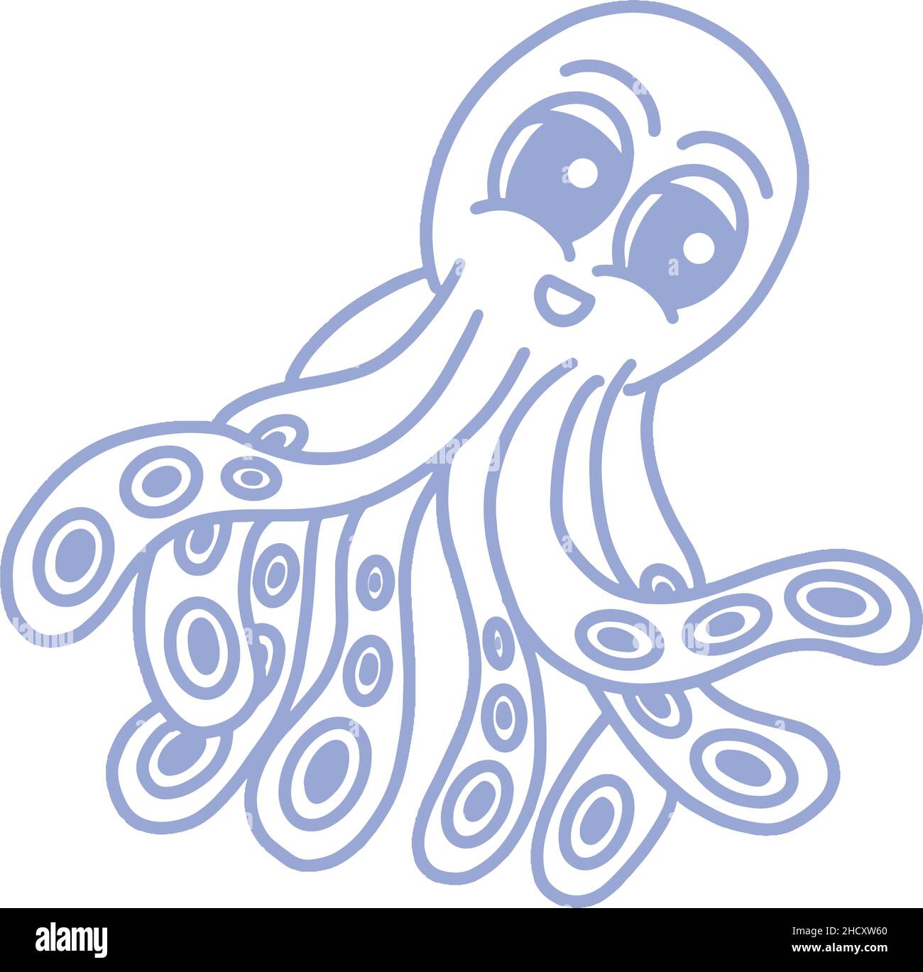 Cute Happy Blue Cartoon Octopus Logo Mascot Illustration Design Stock ...