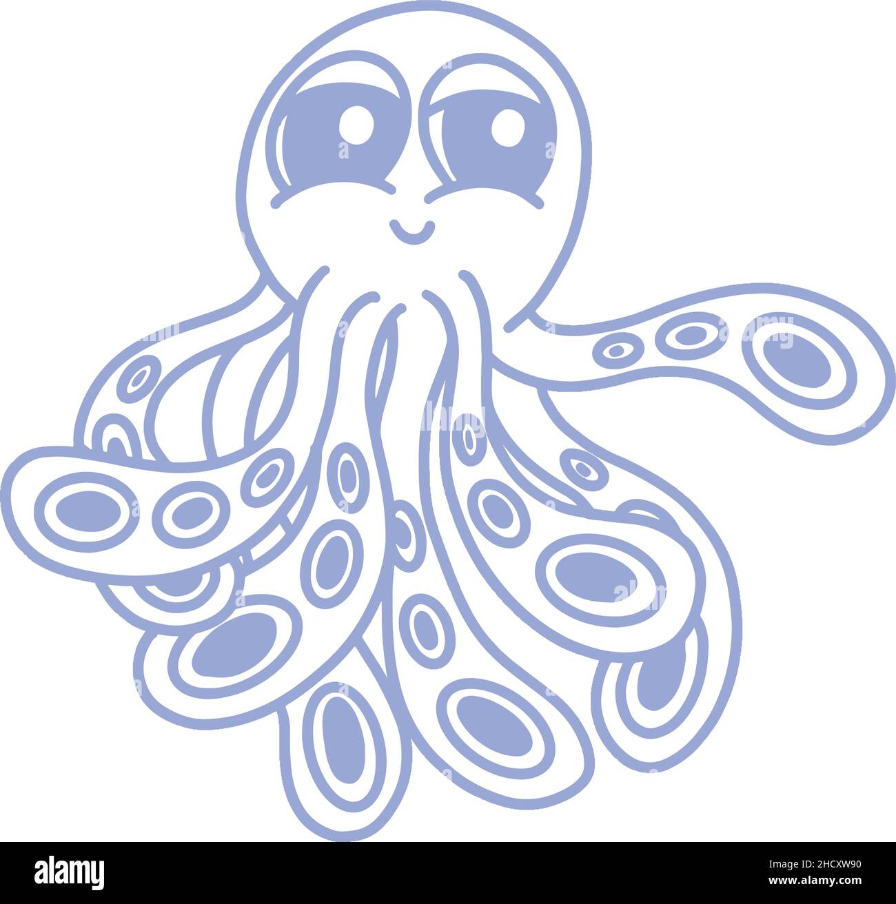 Cute Happy Blue Cartoon Octopus Logo Mascot Illustration Design Stock ...