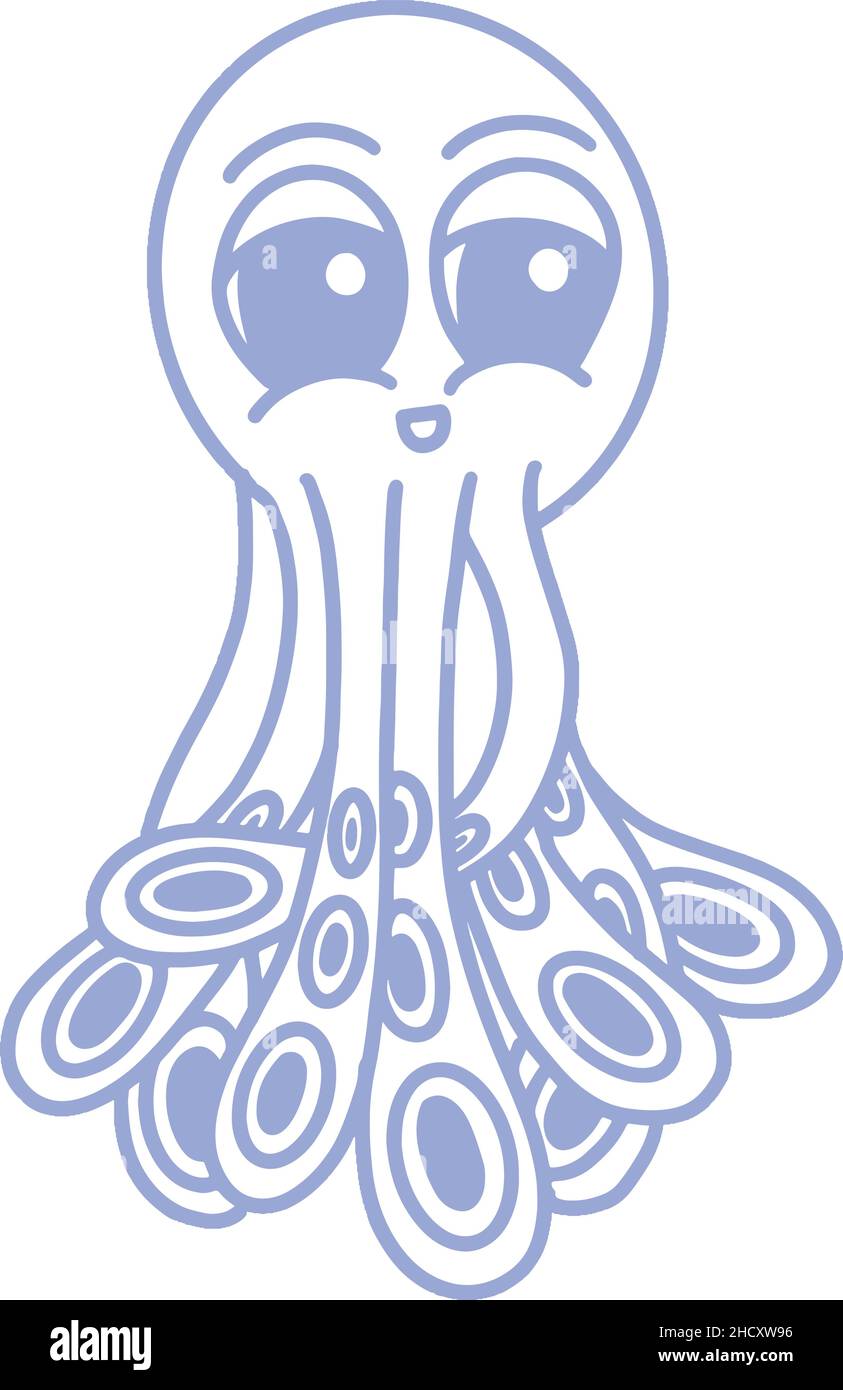 Cute Happy Blue Cartoon Octopus Logo Mascot Illustration Design Stock ...
