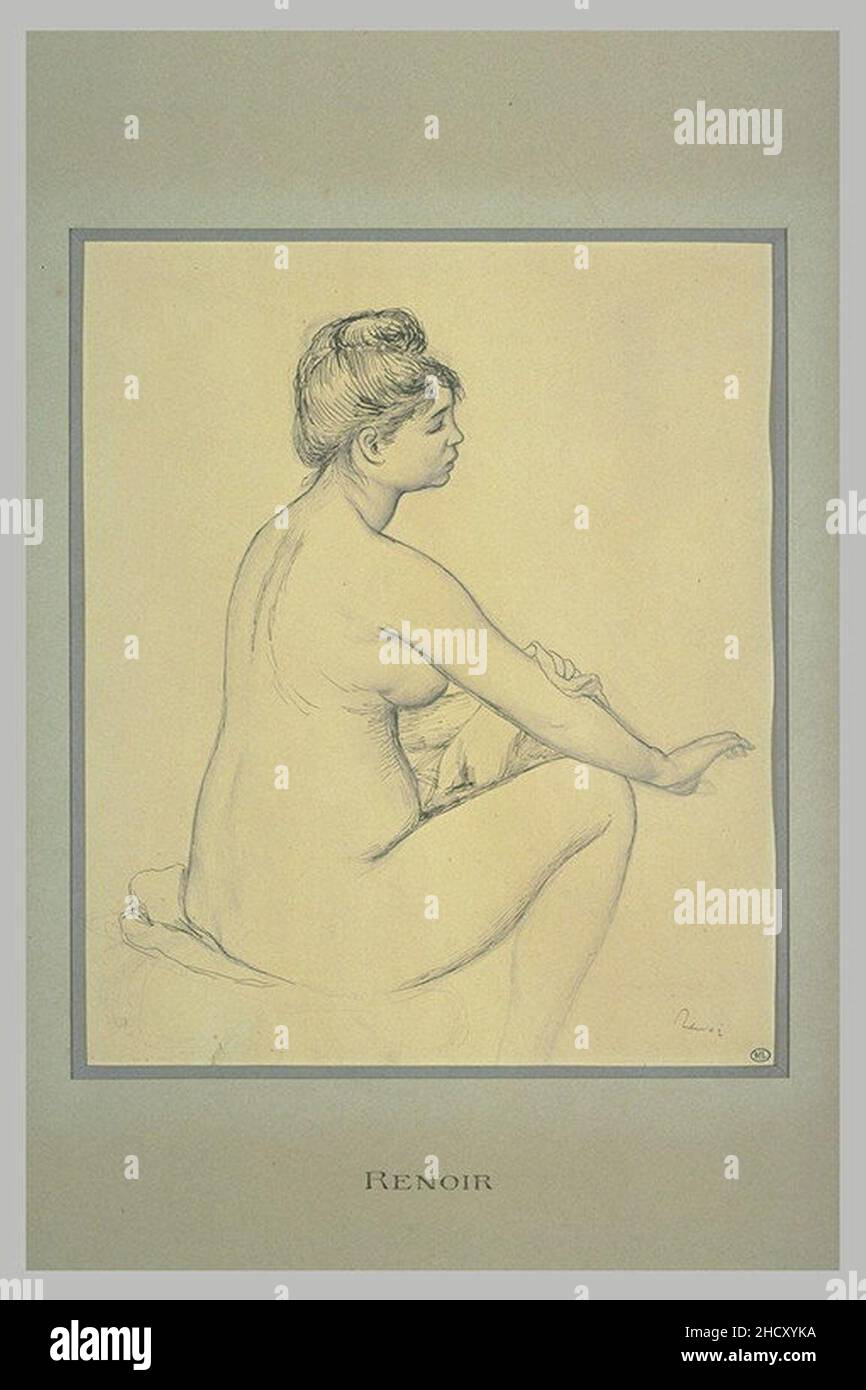 Renoir - Femme nue assise, de profil à droite, s'essuyant le bras, RF 24336, Recto. Stock Photo