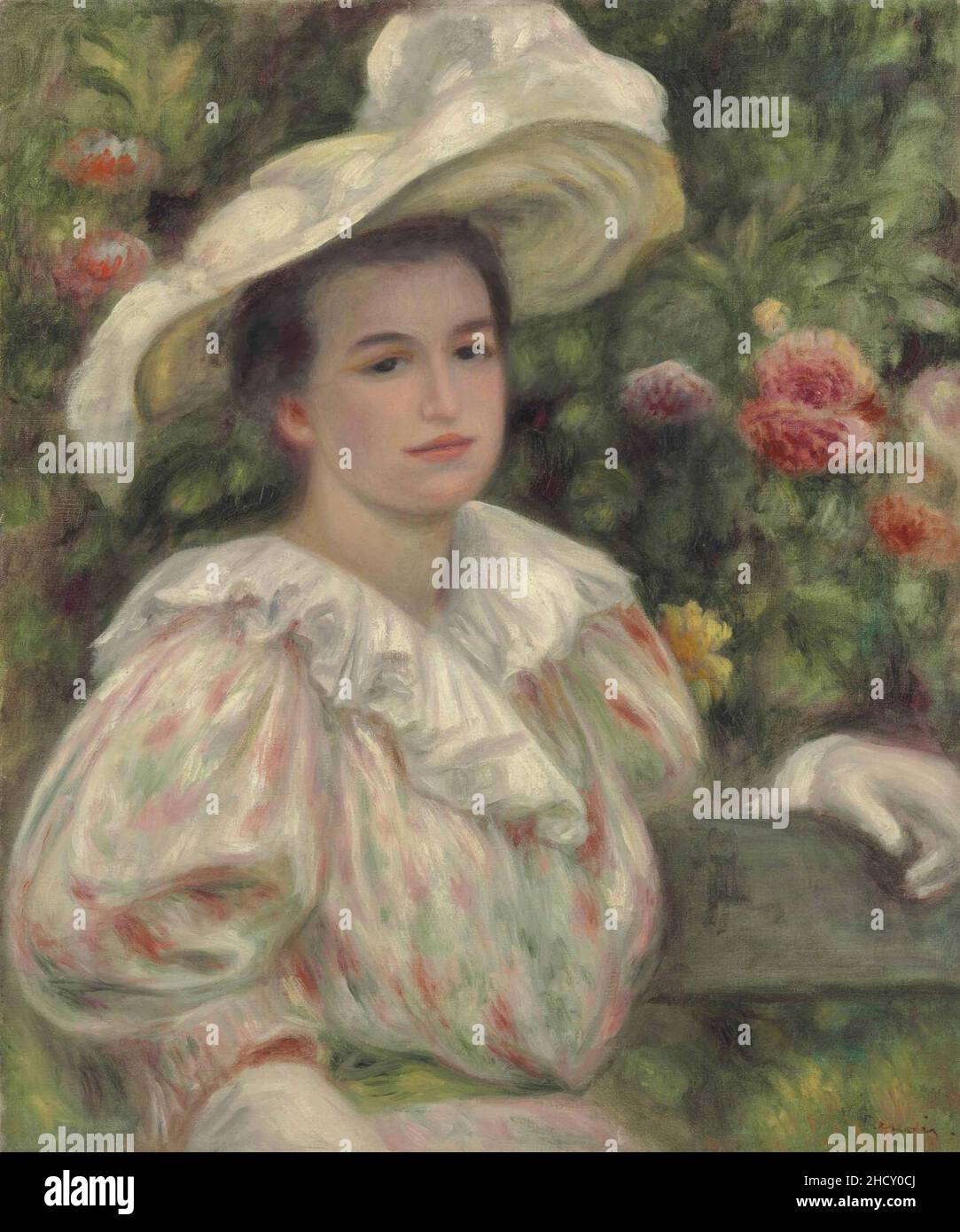 Renoir - Jeune fille dans les fleurs or Femme au chapeau blanc, circa 1895. Stock Photo
