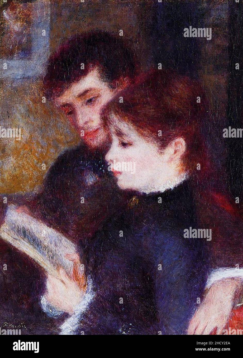 Renoir - reading-couple-edmond-renoir-and-marguerite-legrand-1877. Stock Photo
