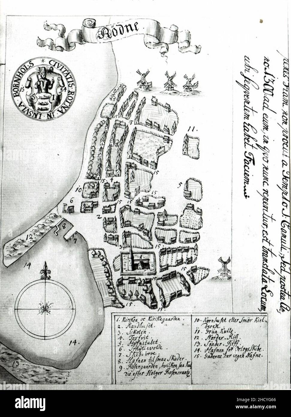 Resens kort over Rønne 1679 (Rigsarkivet Stock Photo - Alamy