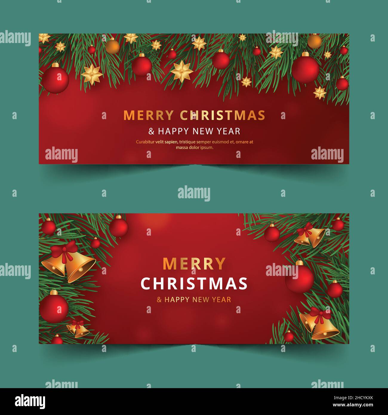 realistic christmas horizontal banners set abstract design vector ...