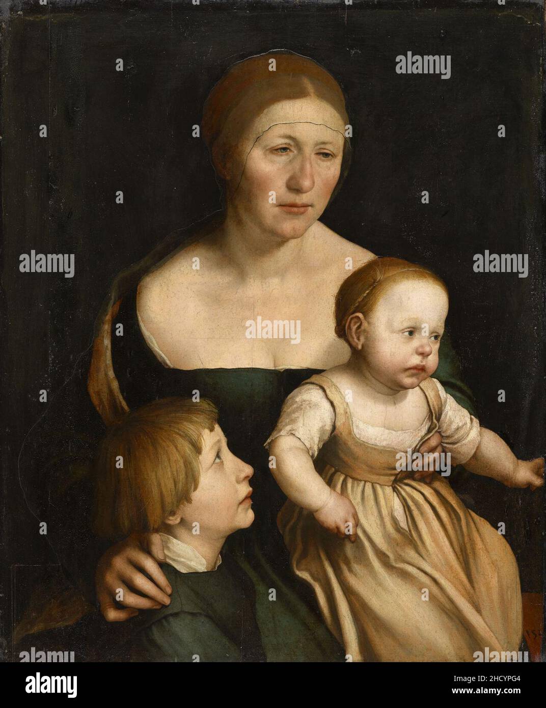 Retrato de la esposa del artista con sus dos hijos, por Hans Holbein el Joven. Stock Photo