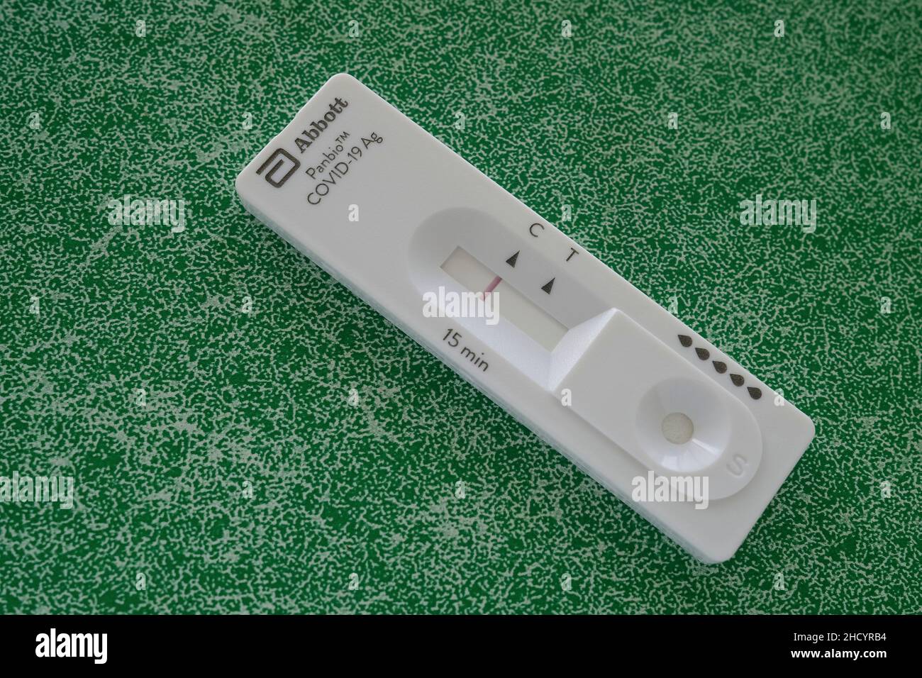 Abbott Panbio rapid Covid19 antigen self test commonly called RAT Tests, showing a negative result to Covid19 Stock Photo