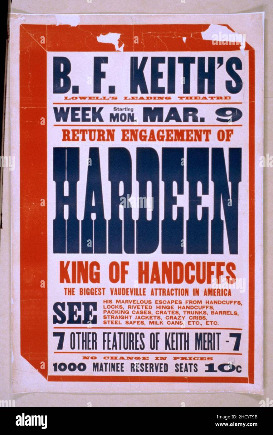 Return engagement of Hardeen, king of handcuffs the biggest vaudeville ...