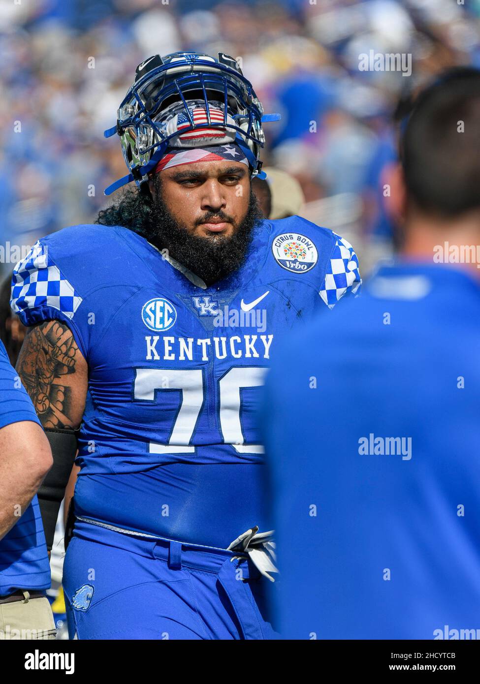 Orlando, FL, USA. 1st Jan, 2022. Kentucky Wildcats offensive tackle Darian  Kinnard (70) before the start of the VRBO Citrus Bowl game between Iowa  Hawkeys and the Kentucky Wildcats at Camping World