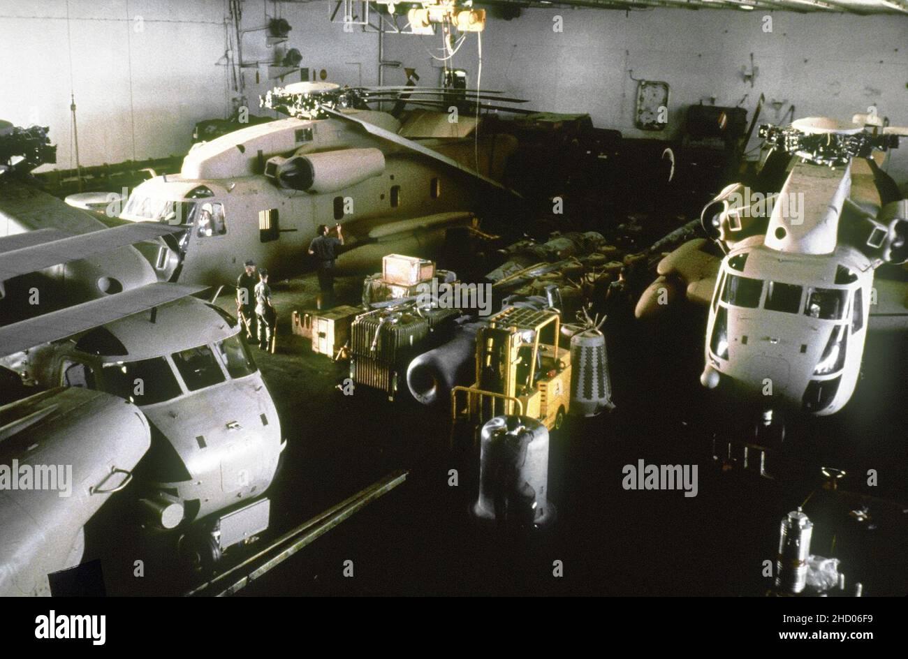 RH-53 Sea Stallion in hangar of USS Nimitz (CVN-68) 1980 Stock Photo ...