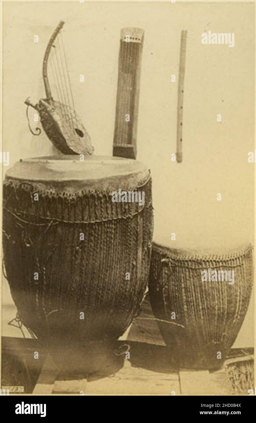 Richard Buchta - Acholi musical instruments. Stock Photo