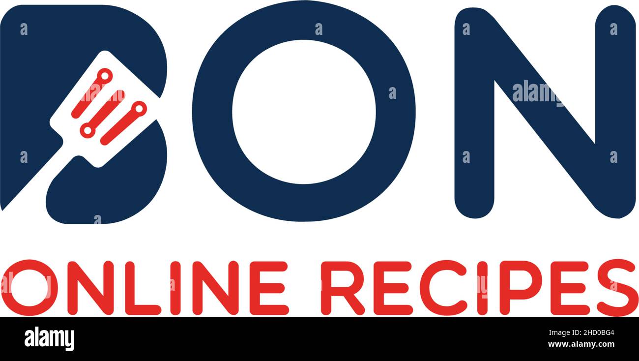 Flat letter mark BON ONLINE RECIPES logo design Stock Vector