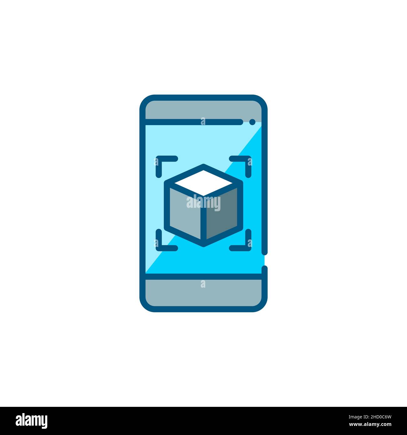 Augmented reality 3d image on a smartphone. Pixel perfect, editable stroke color icon Stock Vector