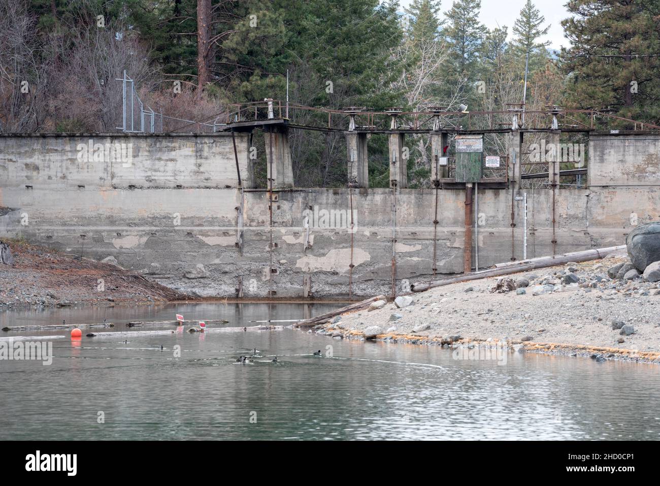 The aging Wallowa Lake Dam, Wallowa County, Oregon. Stock Photo