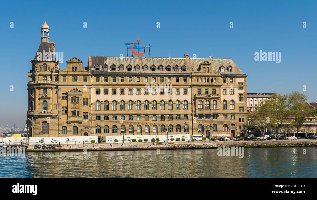 Istanbul, Turkey - April 27, 2017: Bosphorus, Haydarpasha Railway Terminal, south of the Port of Haydarpasha, Kadikoy, built in 1909 and closed in 2013 due to the rehabilitation of the Marmaray line Stock Photo