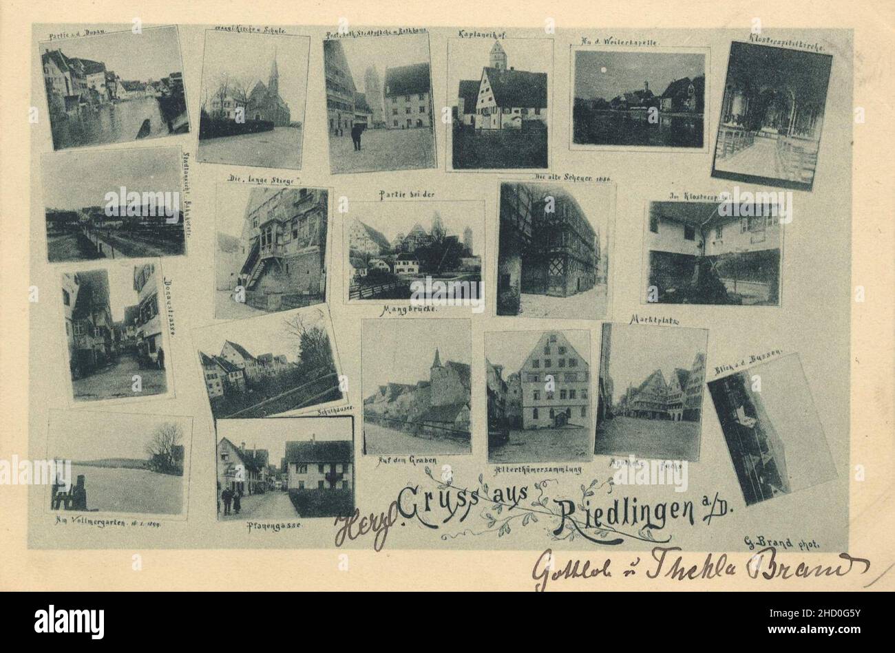 Riedlingen (Donau), Baden-Württemberg - Donau; Ev. Kirche und Schule; Posthof, Stadtkirche und Rathaus Stock Photo