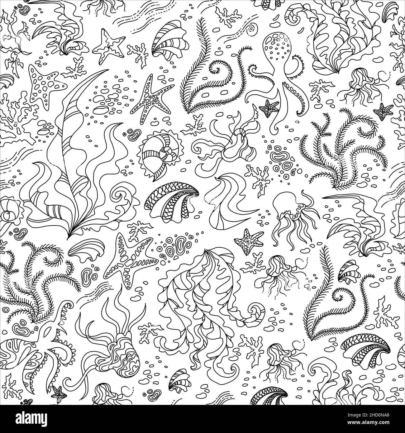 Seamless pattern with Underwater doodle illustration Stock Vector