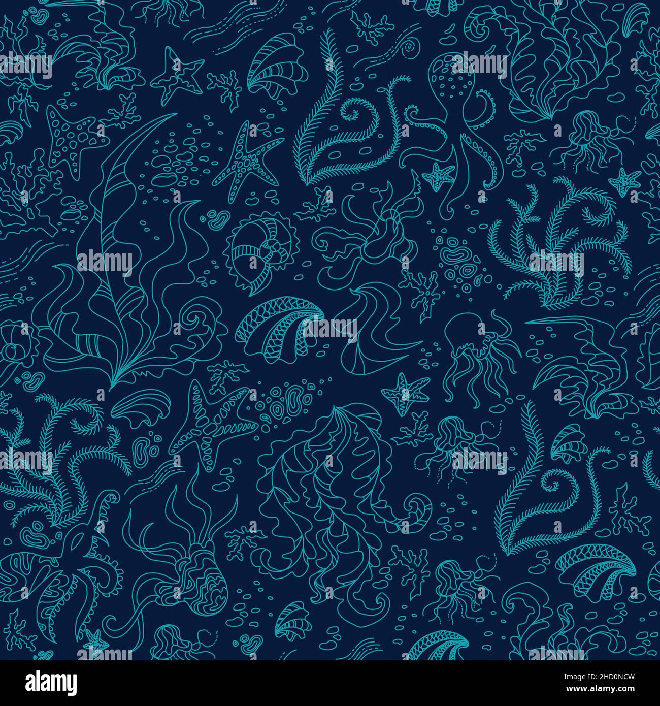 Seamless pattern with Underwater doodle illustration Stock Vector