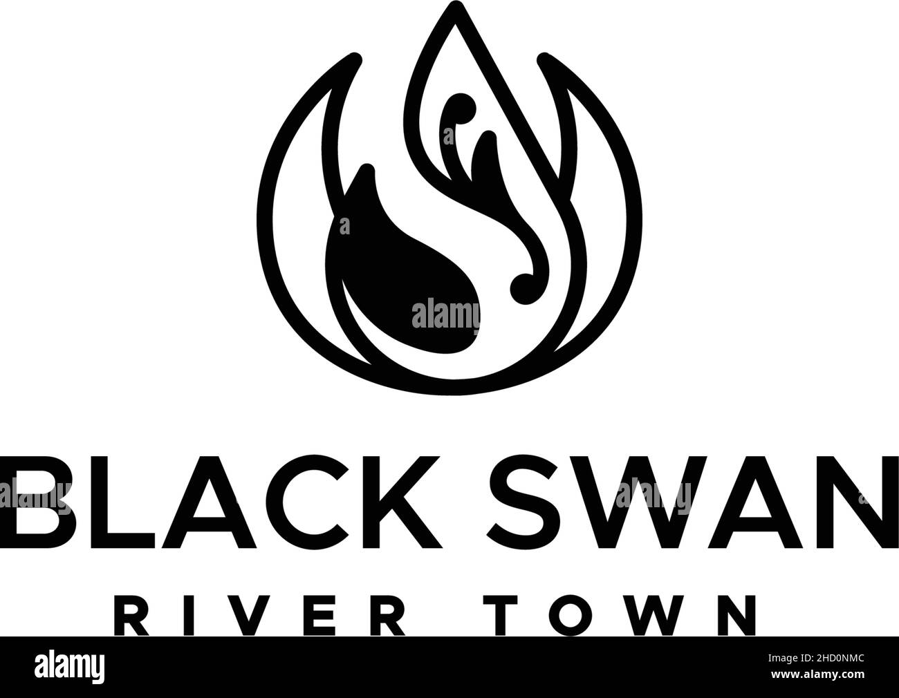 Flat silhouette BLACK SWAM RIVER TOWN logo design Stock Vector