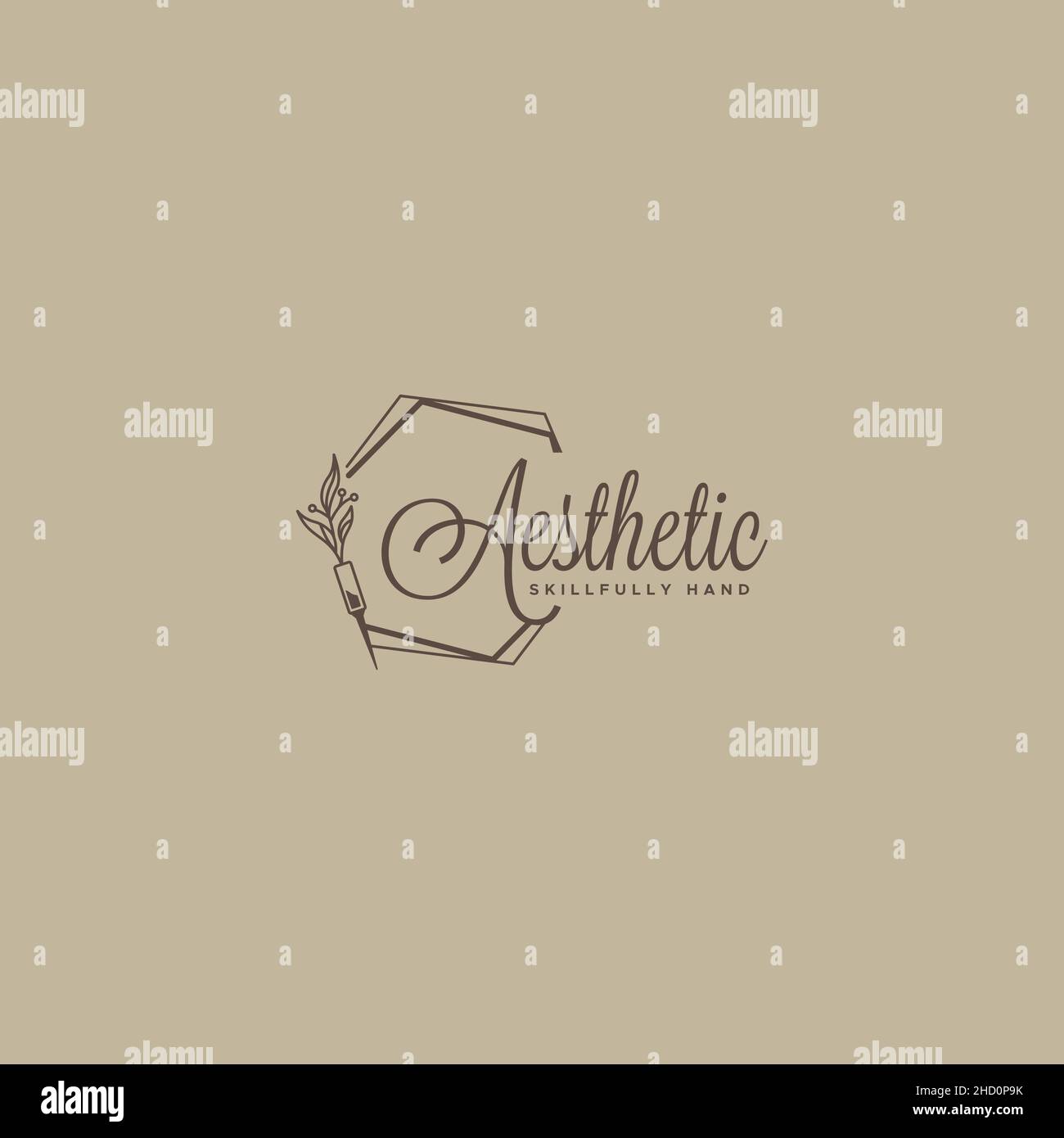 Flat Aesthetic Flower Leaf Decoration logo design Stock Vector
