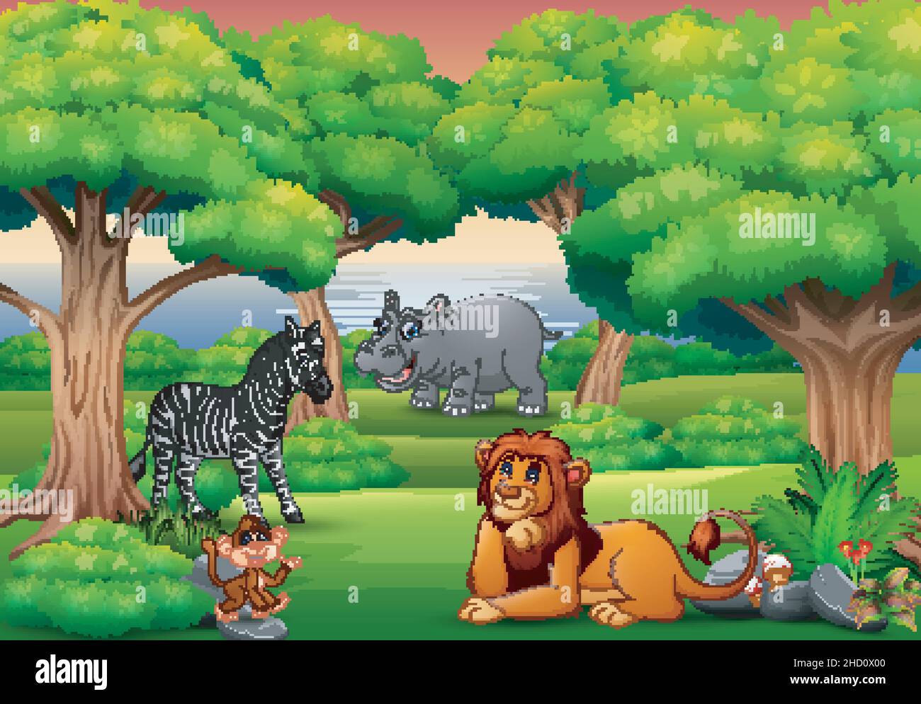 Cartoon wild animal enjoying in the jungle Stock Vector Image & Art - Alamy