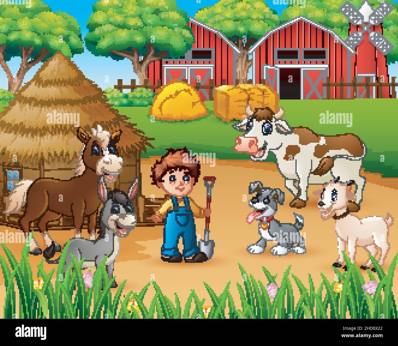 Farmer and farm animal in the farmyard Stock Vector Image & Art - Alamy